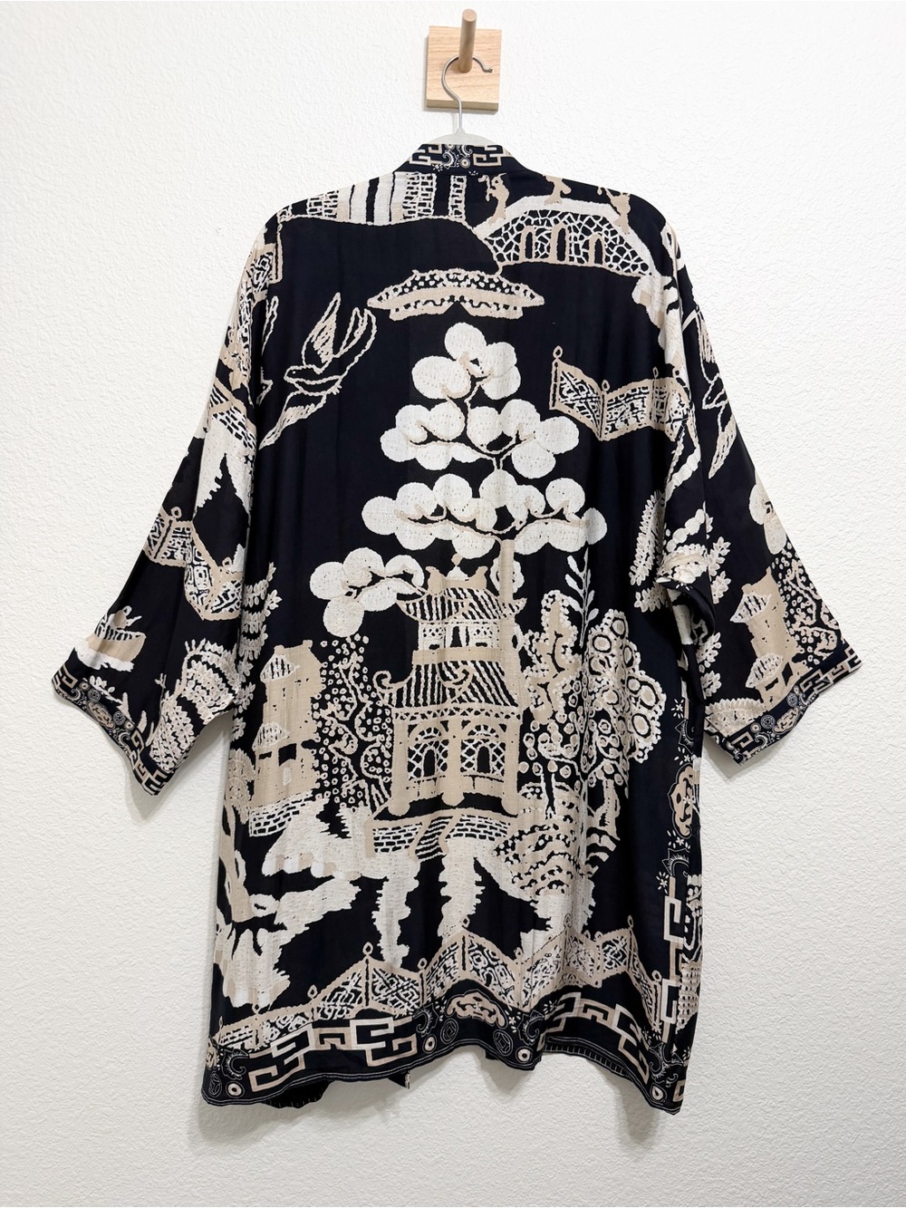 One Hundred Stars Willow Long Kimono Boho Asian Print